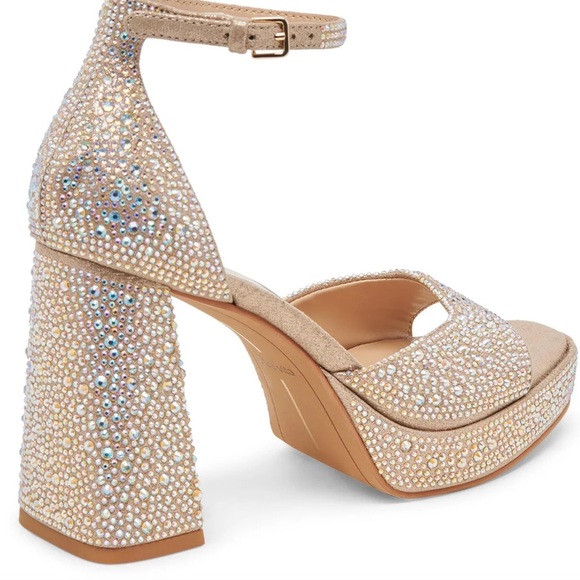NWT DOLCE VITA champagne gold platform 4 inch heels sparkle rhinestone 7.5 - Picture 2 of 14